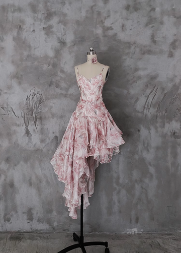 Niulatu High Low Spaghetti Straps Pink Organza Prom Dresses Long Birthday Dress For Women SD241